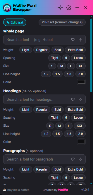 Wolfie Font Swapper popup
